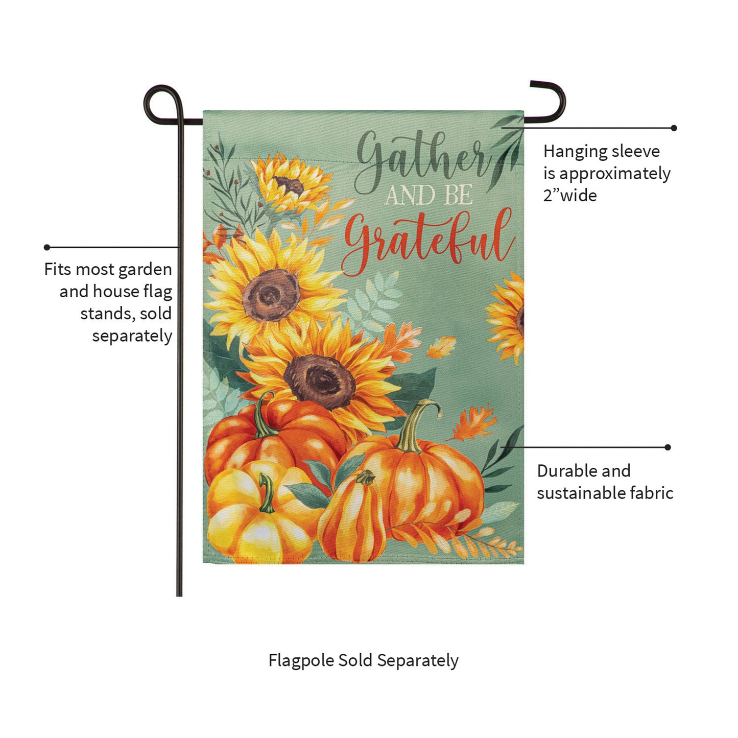 Grateful Gatherings Suede Garden Flag sunflowers on sage suede fabric by Evergreen Enterprises on Tampa Home & Garden Store