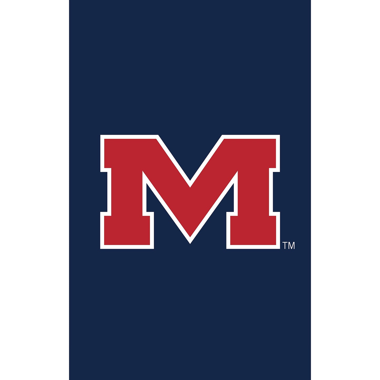 University of Mississippi applique house flag navy blue with red M logo by Evergreen on Tampa Home & Garden Store