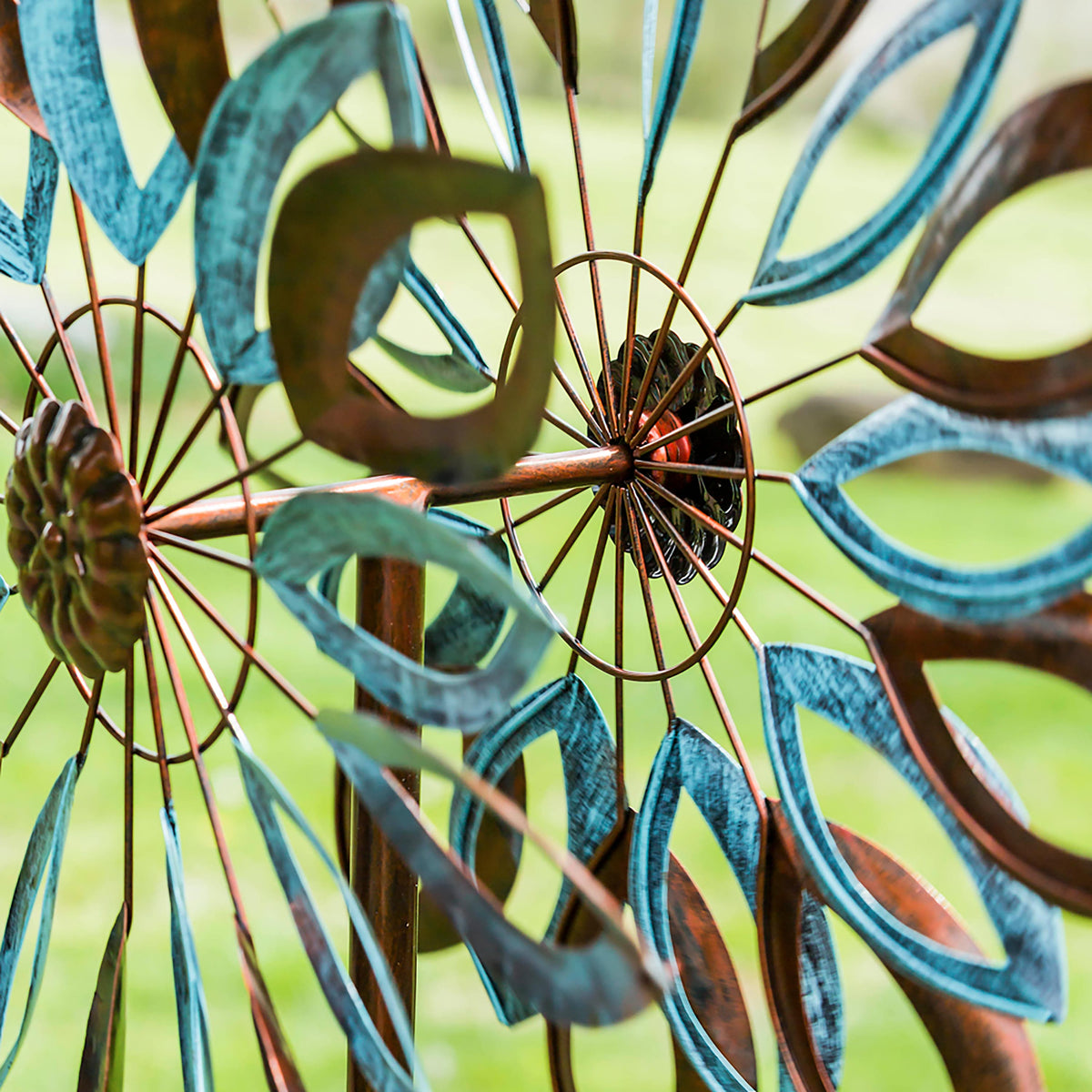 75H Wind Spinner copper and verdigris leaf blades metal wind wheel on Tampa Home & Garden Store