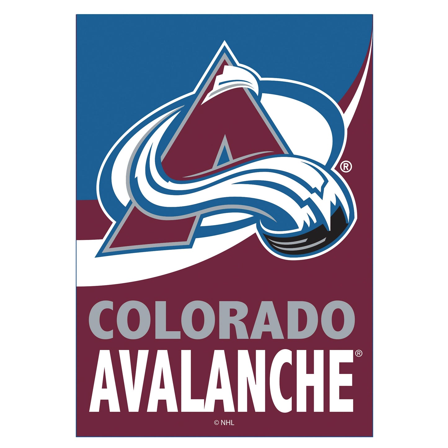 Colorado Avalanche Burlap Flag, house size, Evergreen Enterprises - Wholesale Collective, Flags on Tampa Home & Garden Store