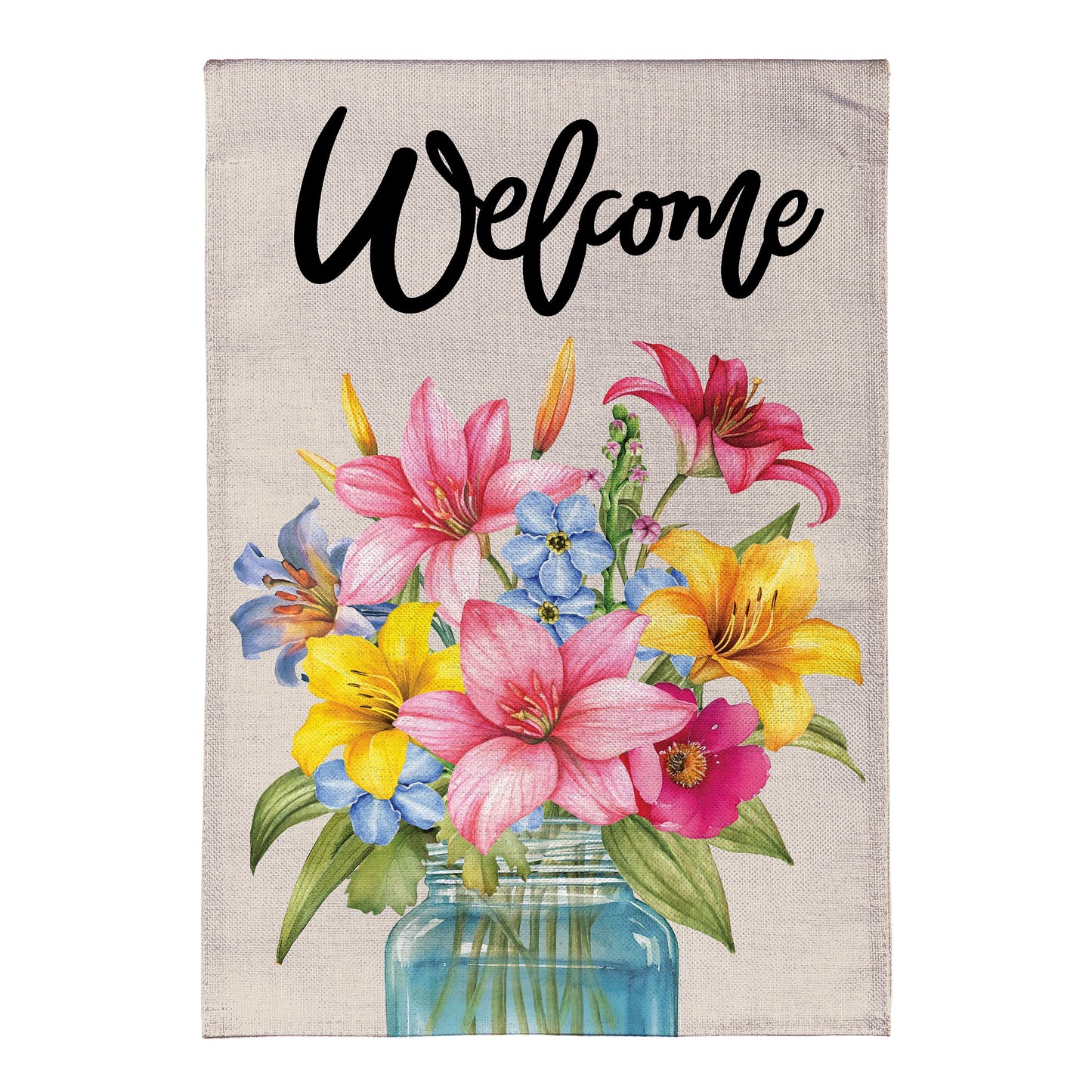 Burlap garden flag with floral bouquet and Welcome, Evergreen Enterprises, Flags & Windsocks on Tampa Home & Garden Store