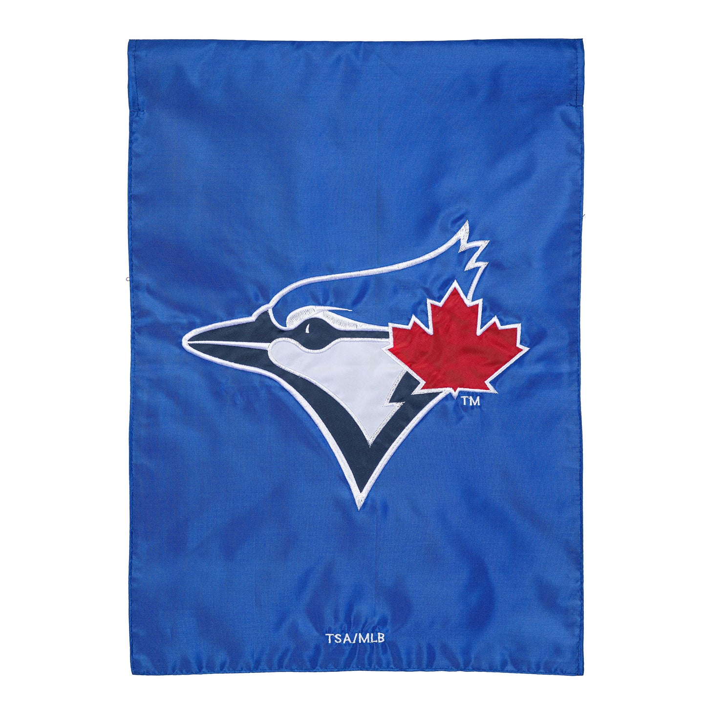 Toronto Blue Jays appliqué garden flag with team logo on blue fabric on Tampa Home & Garden Store