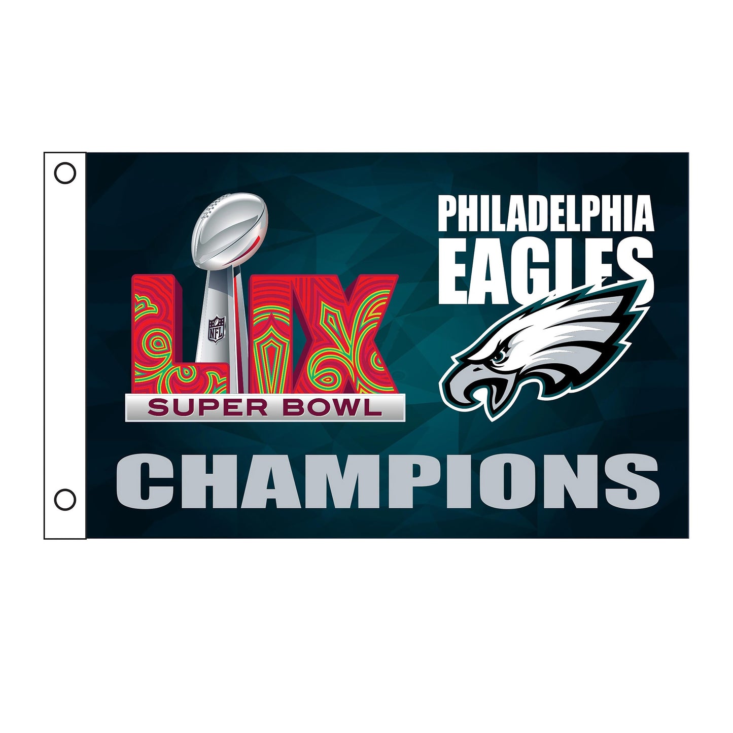 3x5 sublimated Eagles champion flag with grommets, CHAMPIONS text and trophy Garden Store on Tampa Home & Garden Store
