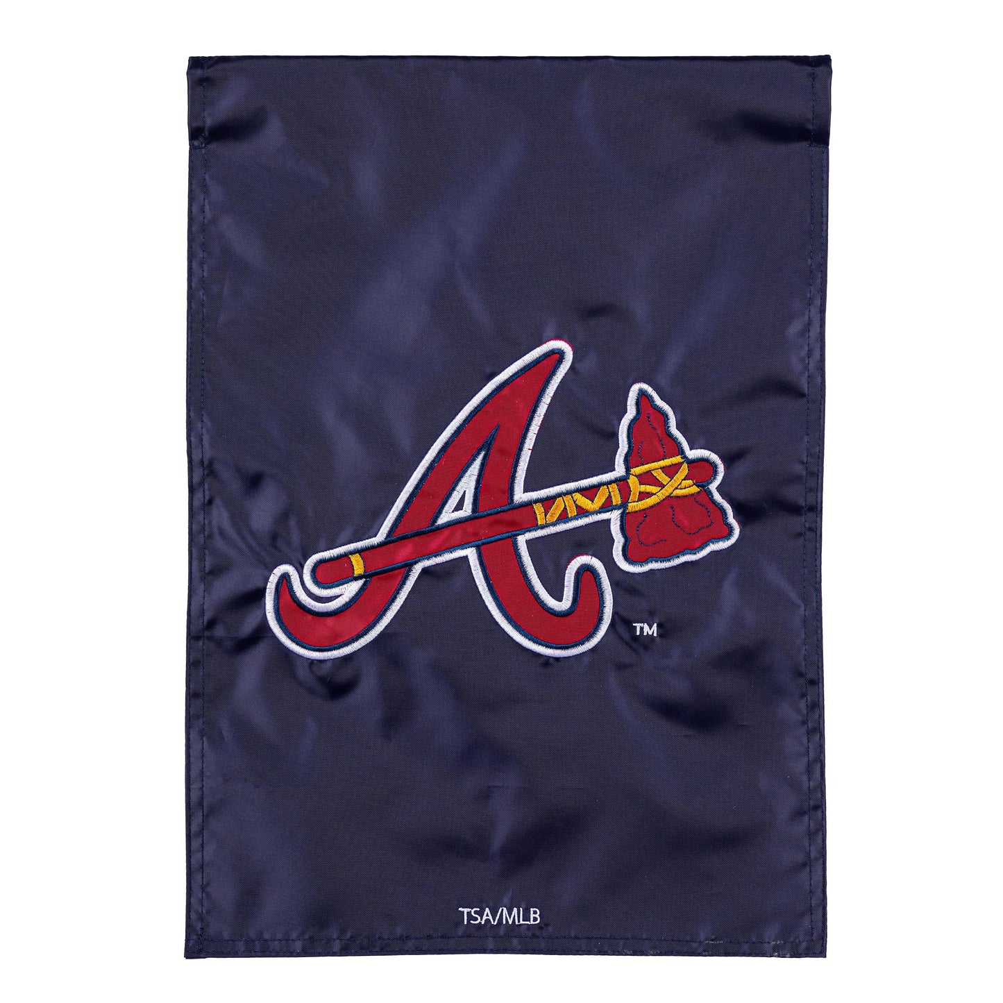 Atlanta Braves applique garden flag navy blue with red white logo on Tampa Home & Garden Store
