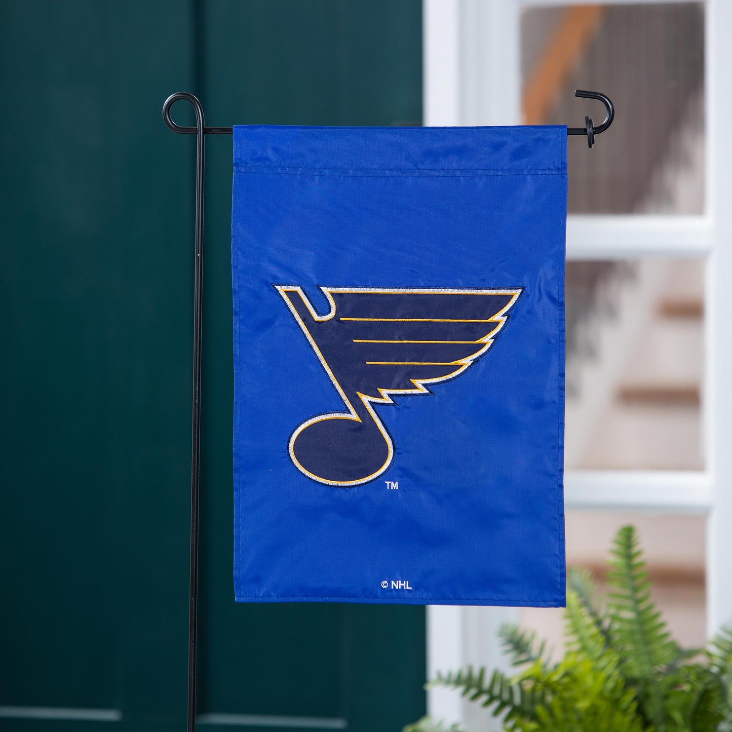 Applique garden flag St Louis Blues on blue fabric, NHL licensed, Evergreen Enterprises on Tampa Home & Garden Store