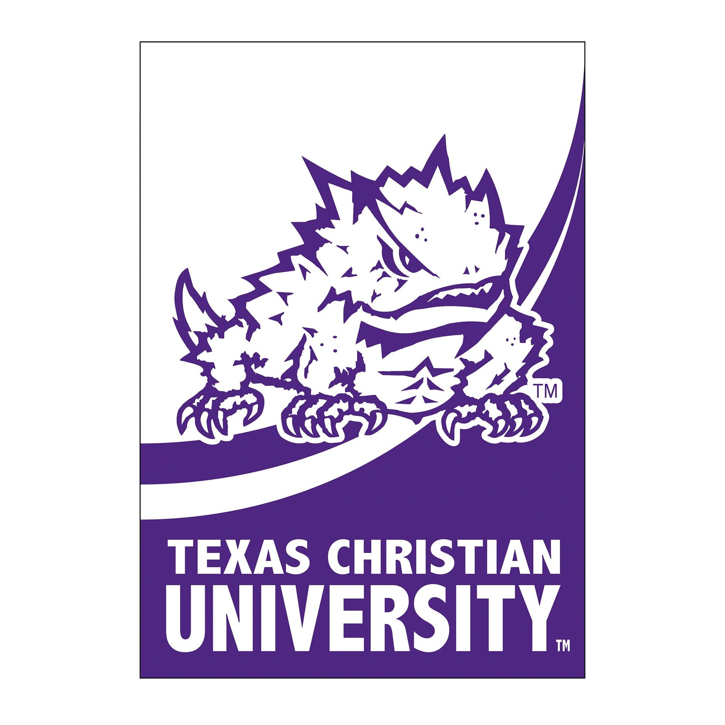 Texas Christian University Burlap Flag, house size, purple with white TCU logo on Tampa Home & Garden Store