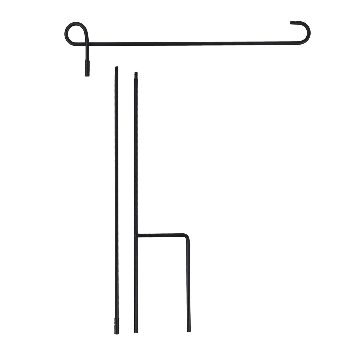3-Piece black metal garden flag stand with long arm and vertical posts on Tampa Home & Garden Store