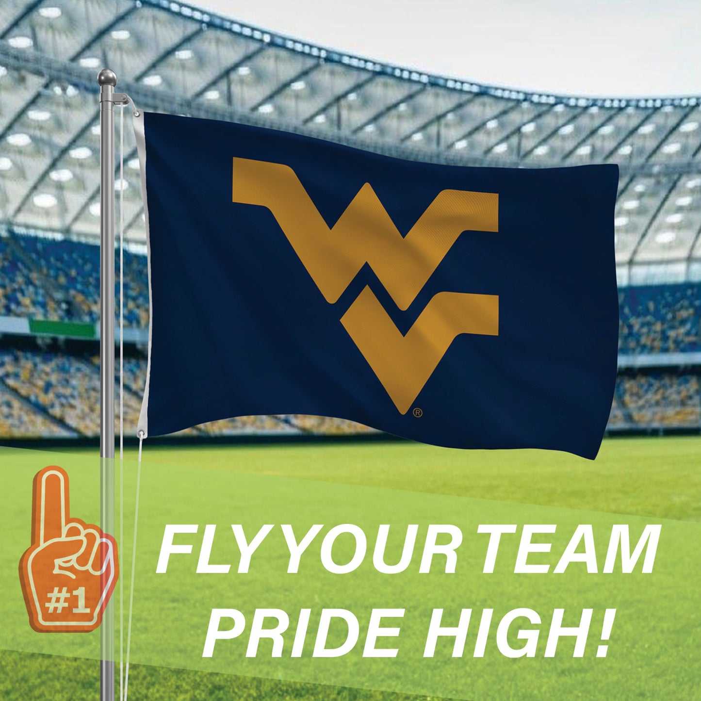 West Virginia University 3x5 flag with gold WV logo on dark blue, 2 grommets Evergreen Enterprises on Tampa Home & Garden Store
