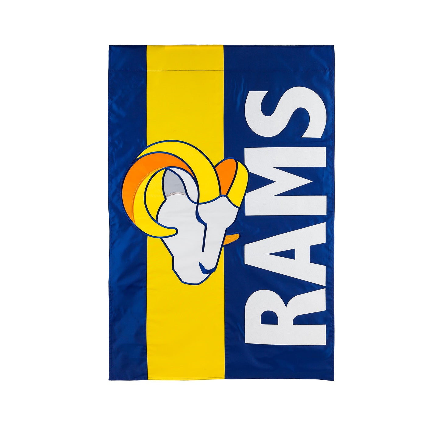LA Rams Rams Applique Flag Sublimated Flag in bold blue/yellow, by Evergreen Enterprises on Tampa Home & Garden Store