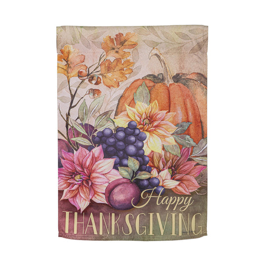 Happy Thanksgiving Suede Garden Flag with autumn pumpkins and berries Evergreen Enterprises on Tampa Home & Garden Store
