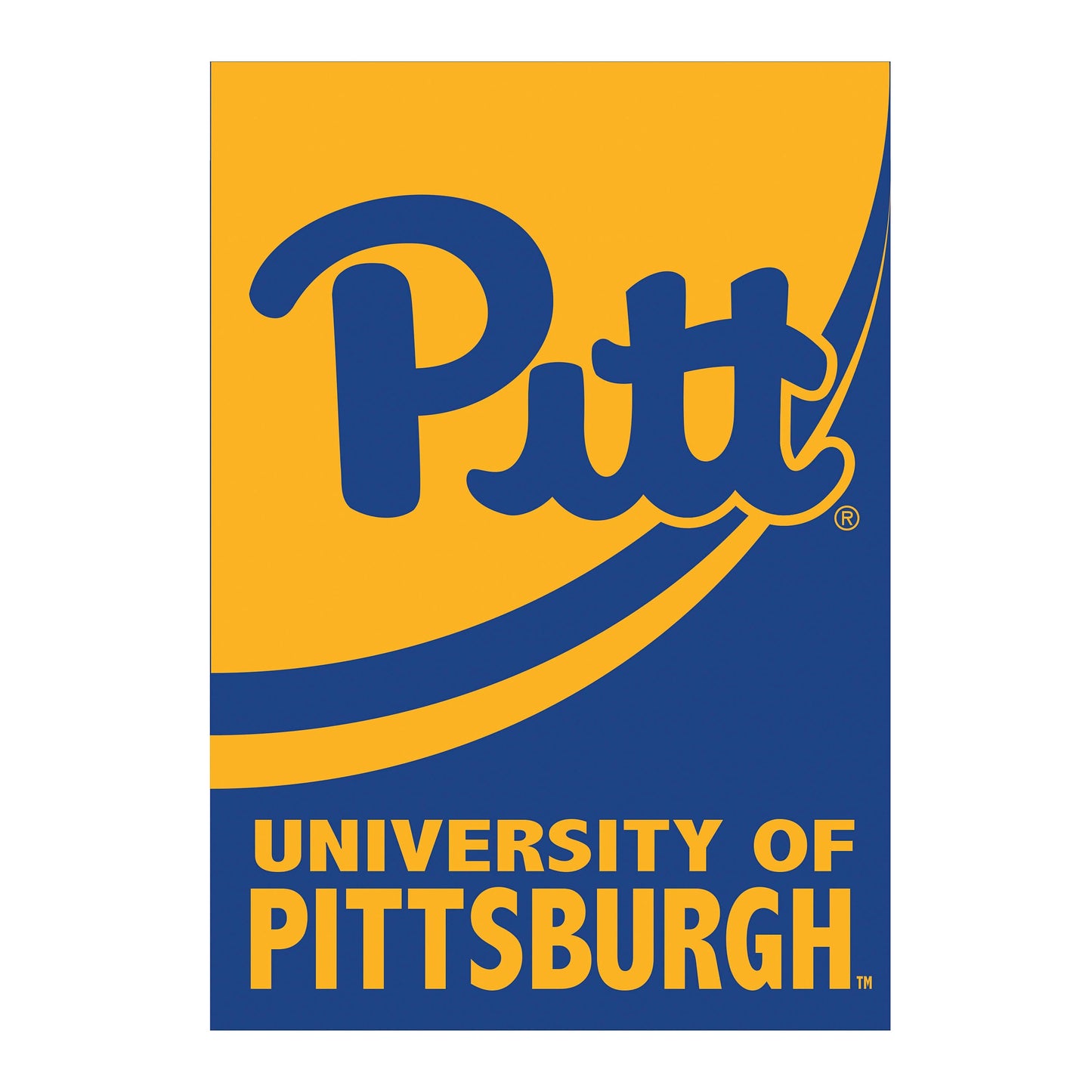 Burlap flag house-size in blue and gold displaying University of Pittsburgh lettering on Tampa Home and Garden Store