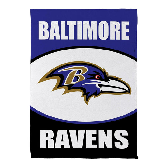 Baltimore Ravens suede house flag by Evergreen Enterprises with blue header and Ravens logo on Tampa Home & Garden Store