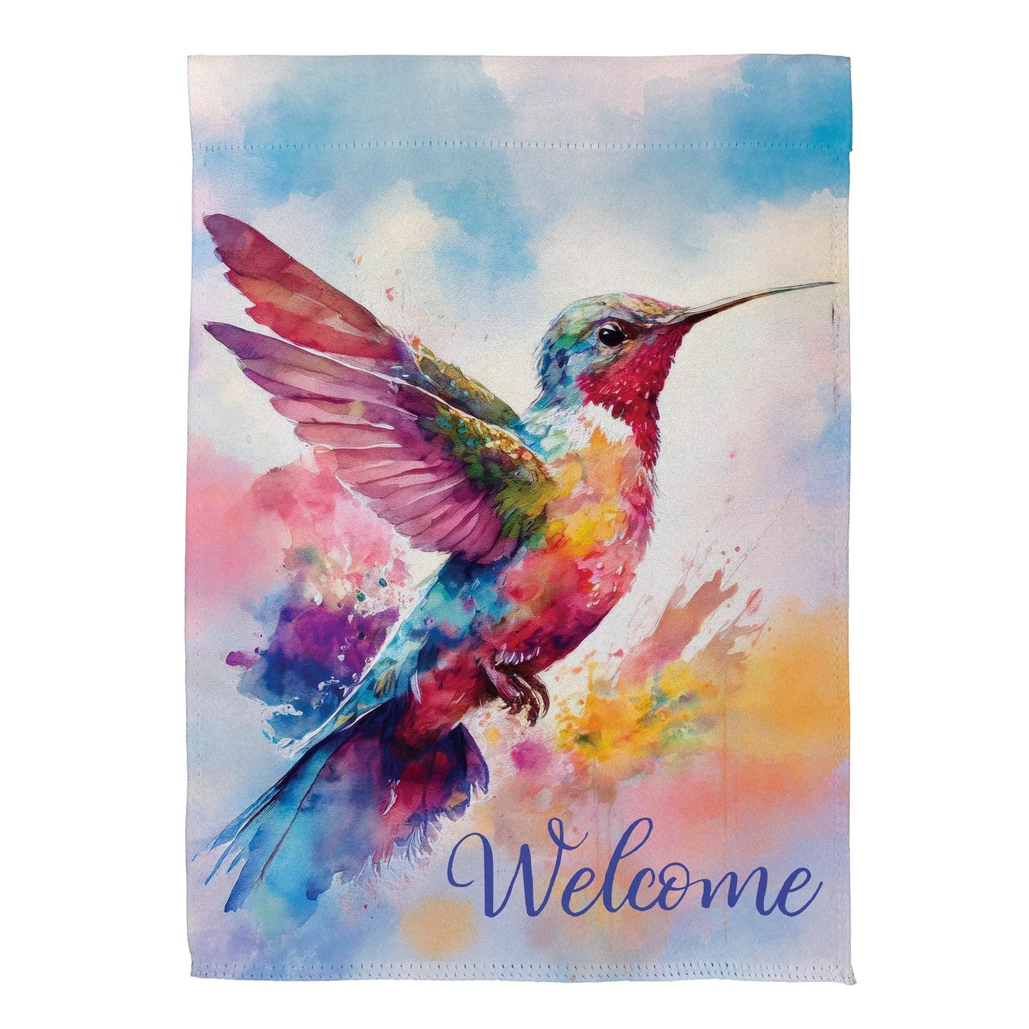 Bandera de casa de gamuza con diseño de colibrí en acuarela