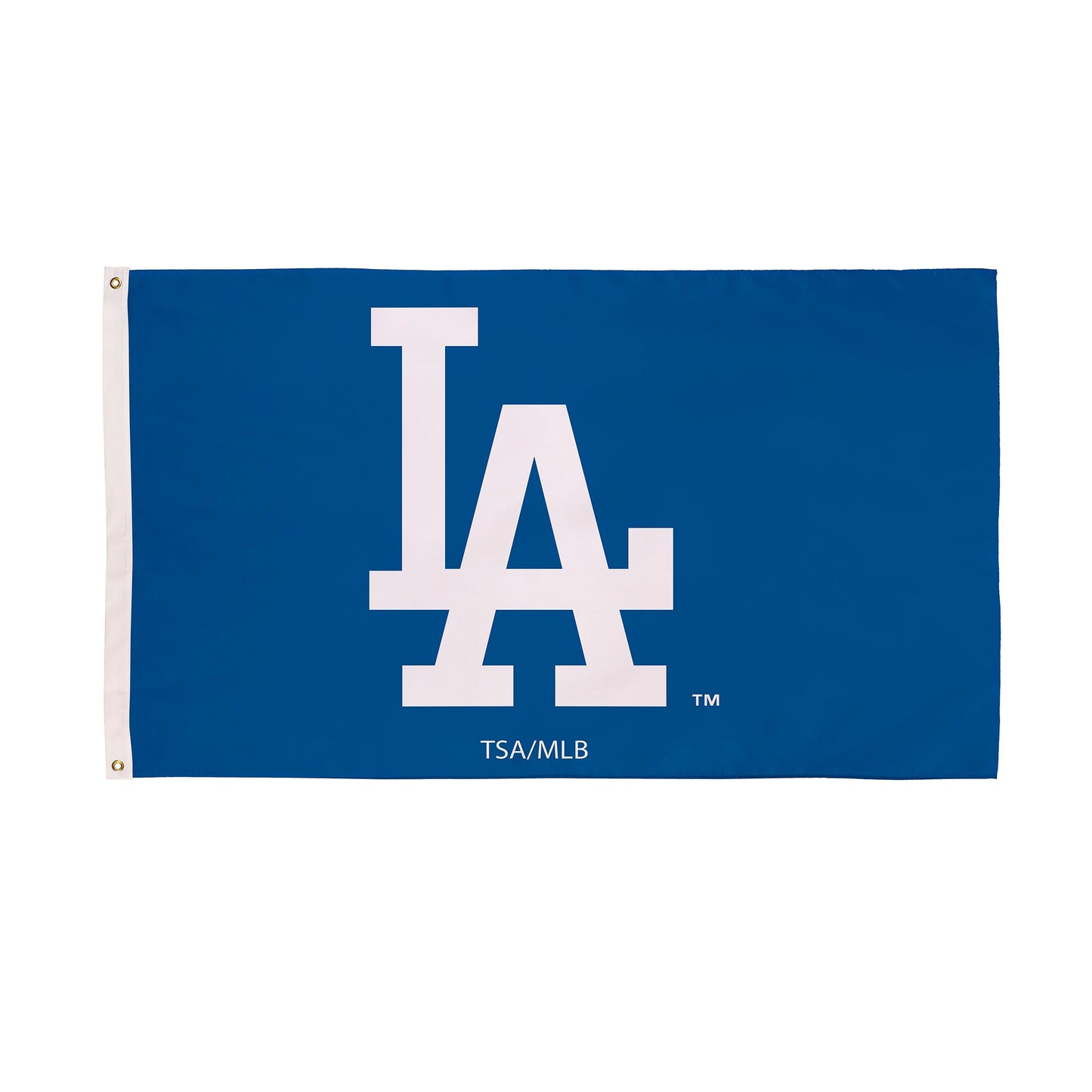 Los Angeles Dodgers single-sided flag 3x5 in blue with white LA logo and two grommets on Tampa Home & Garden Store
