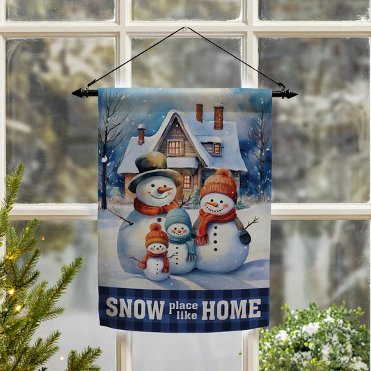 Snow Place Like Home suede garden flag with snowmen and house by Evergreen Enterprises on Tampa Home & Garden Store