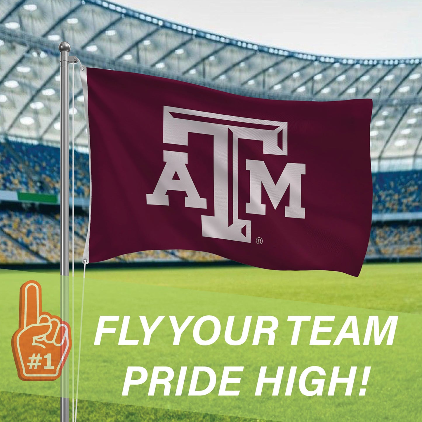 Texas A&M single-sided estate flag 3x5 maroon with white A&M letters, 2 grommets Evergreen brand on Tampa Home & Garden Store