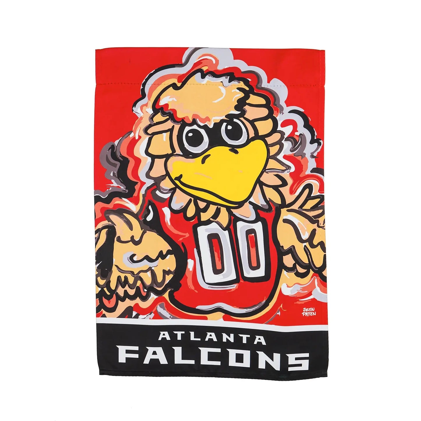 Atlanta Falcons suede garden flag with bold cartoon falcon head on red on Tampa Home & Garden Store