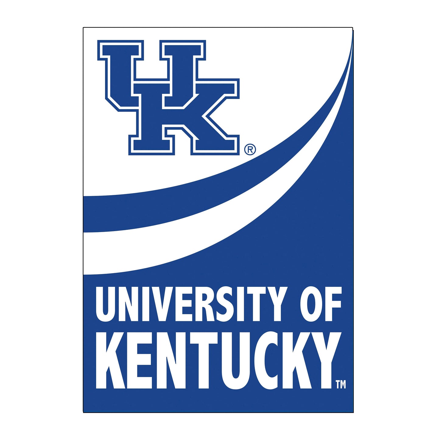 University of Kentucky burlap flag with bold blue UK logo on white, blue swoosh on Tampa Home & Garden Store