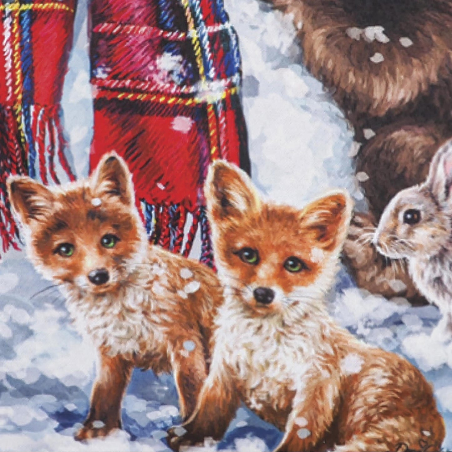 Forest Friends Suede Garden Flag with brown dogs on snowy scene and red plaid trim on Tampa Home & Garden Store