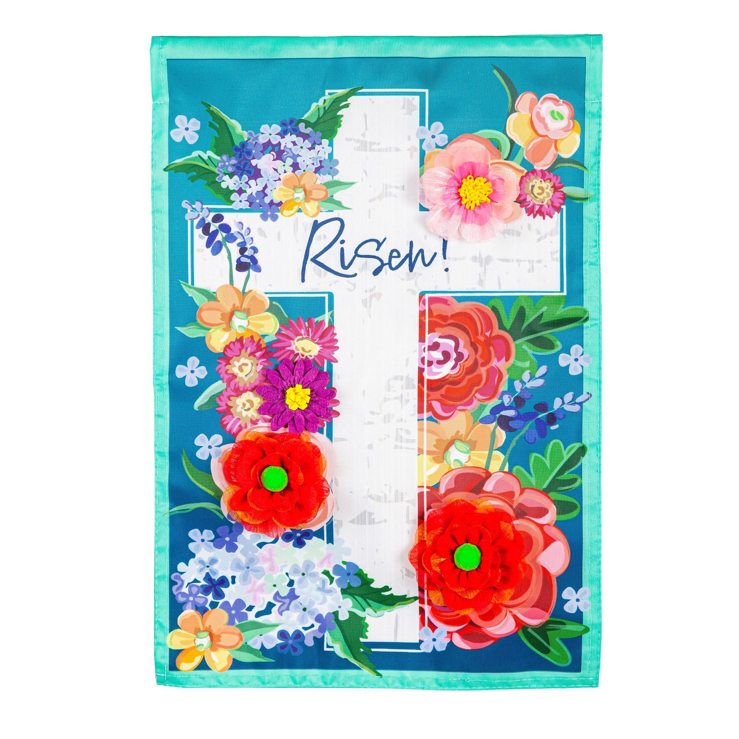 Floral Easter Cross Applique House Flag