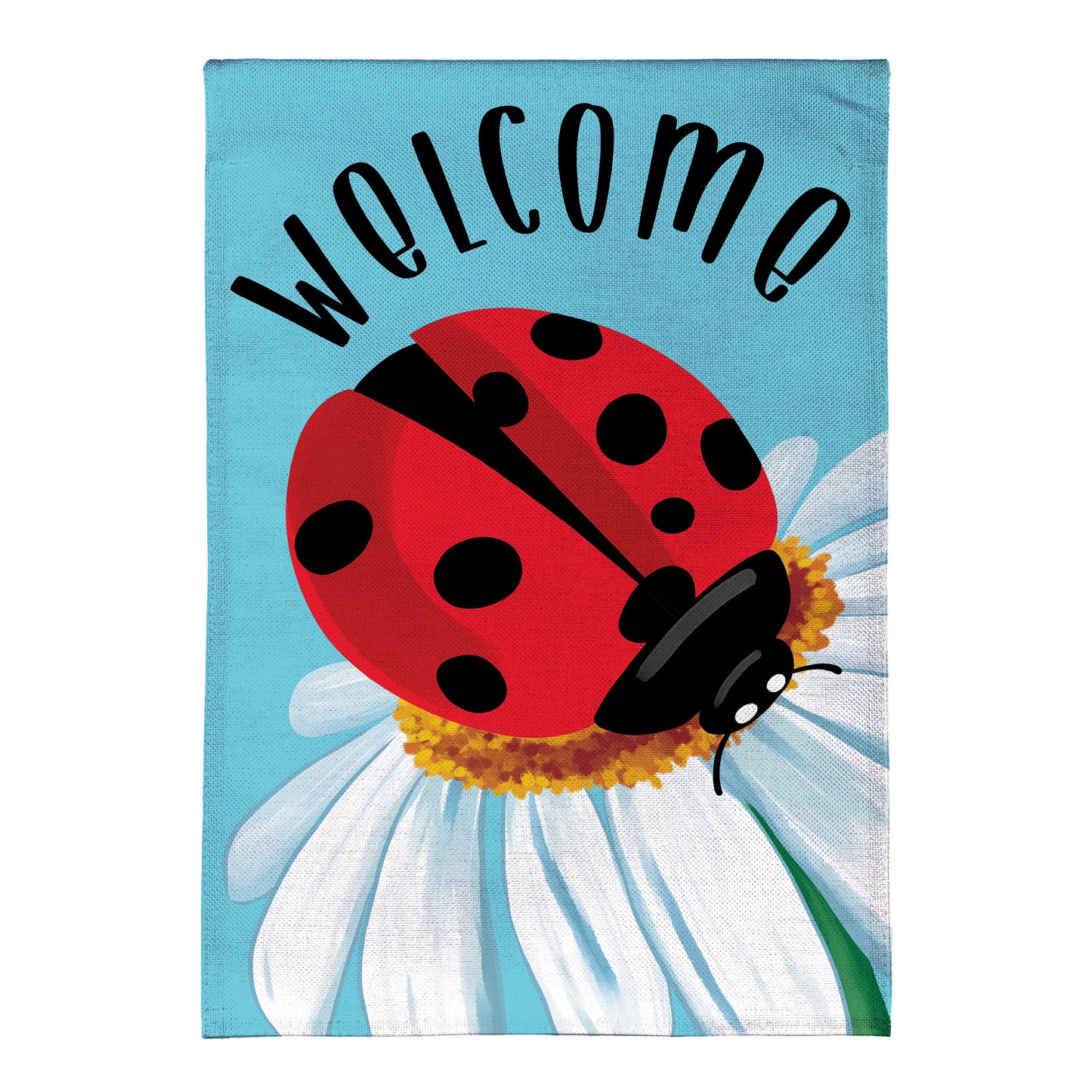 Simple Life Ladybug Burlap Garden Flag blue with red ladybug design by Evergreen Enterprises - Wholesale Collective on Tampa Home & Garden Store
