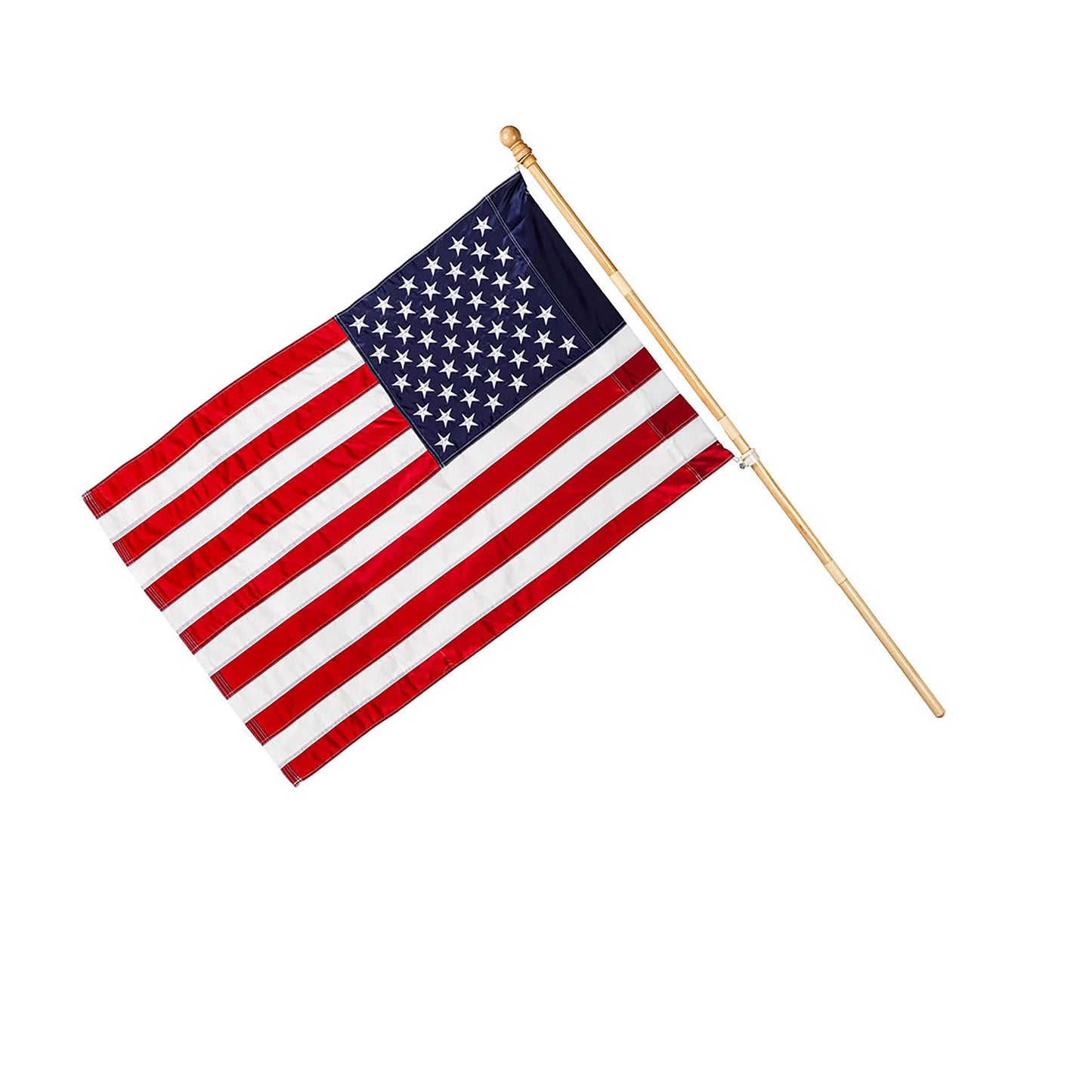 American flag on a 4KD wooden flag pole with blue canton, white stars, and red stripes on Tampa Home & Garden Store