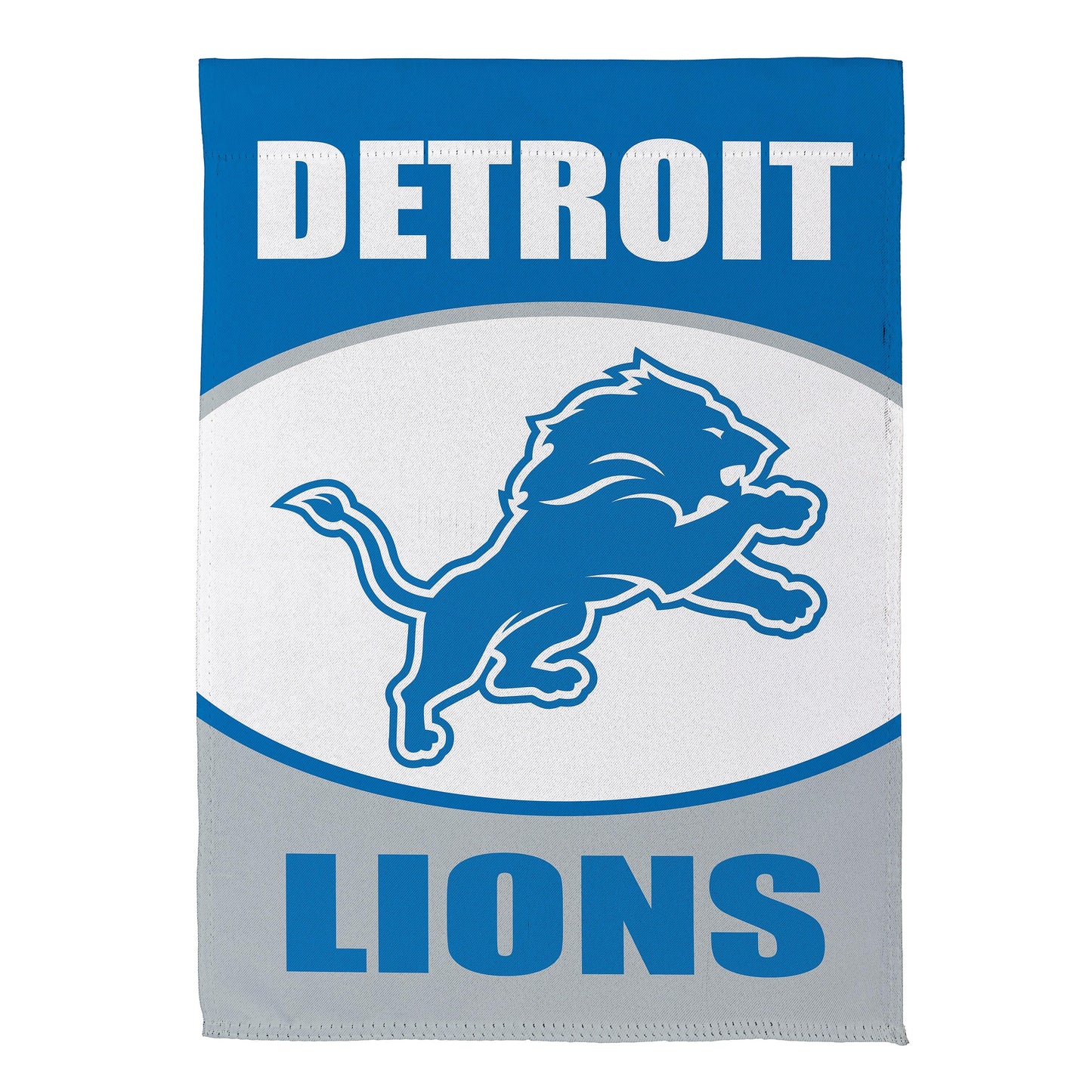 Detroit Lions suede garden flag blue background with white DETROIT lettering and Lions logo Evergreen Enterprises on Tampa Home & Garden Store