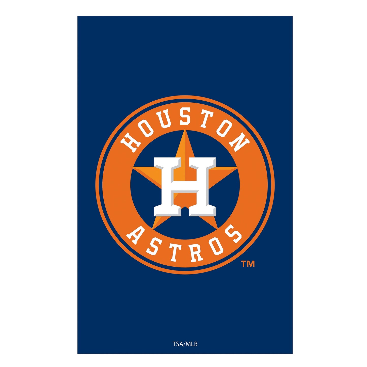 Houston Astros appliqué house flag on dark blue field with orange logo by Evergreen Enterprises on Tampa Home & Garden Store