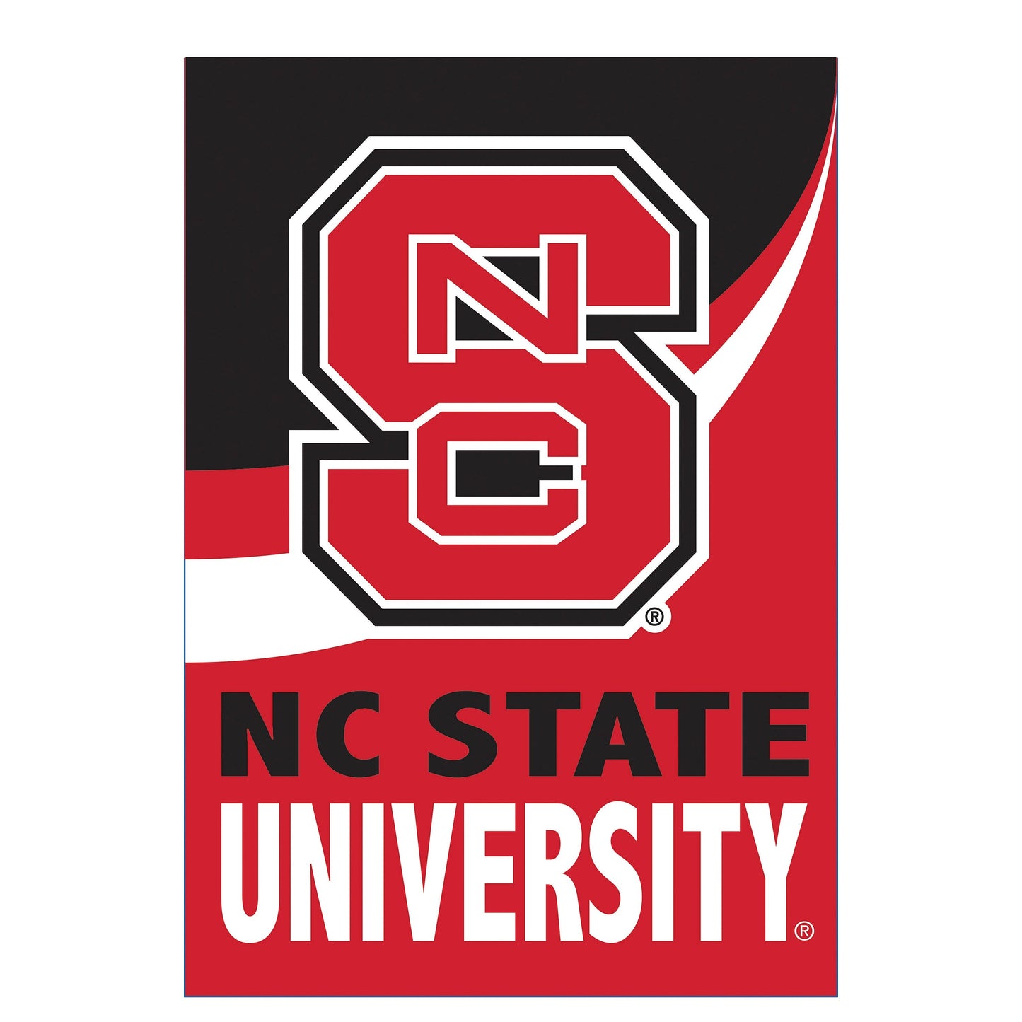 NC State Burlap Flag house size, red/black logo with white outline, Evergreen Enterprises on Tampa Home & Garden Store