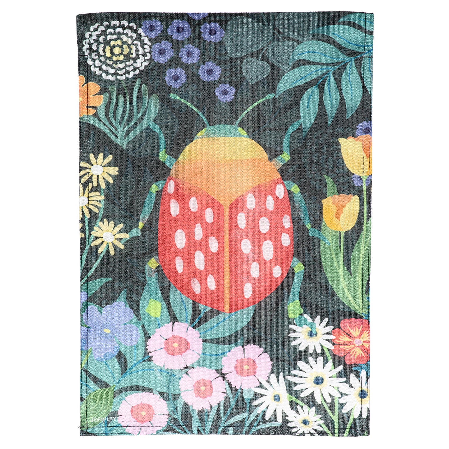 Garden Park Beetle Burlap Garden Flag by Evergreen Enterprises, colorful beetle pattern on Tampa Home & Garden Store