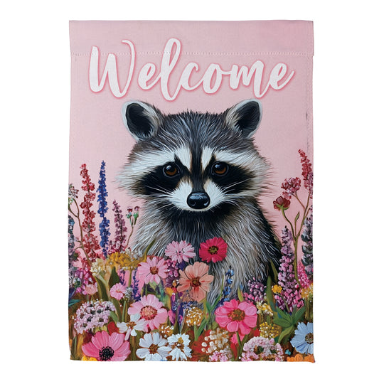 Bandera de casa de gamuza con diseño de mapache floral