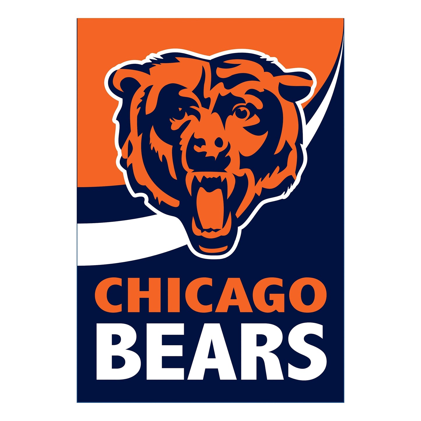 Chicago Bears burlap flag house size with orange navy bear logo and CHICAGO BEARS text on Tampa Home & Garden Store