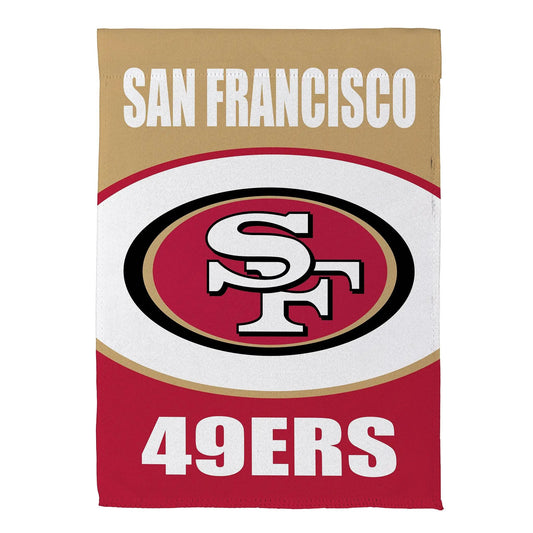 San Francisco 49ers suede flag for home decor, tan background with red and white logo on Tampa Home & Garden Store