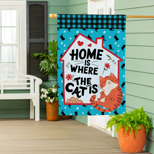 Home Is Where The Cat Is Suede House Flag - Tampa Home & Garden Store