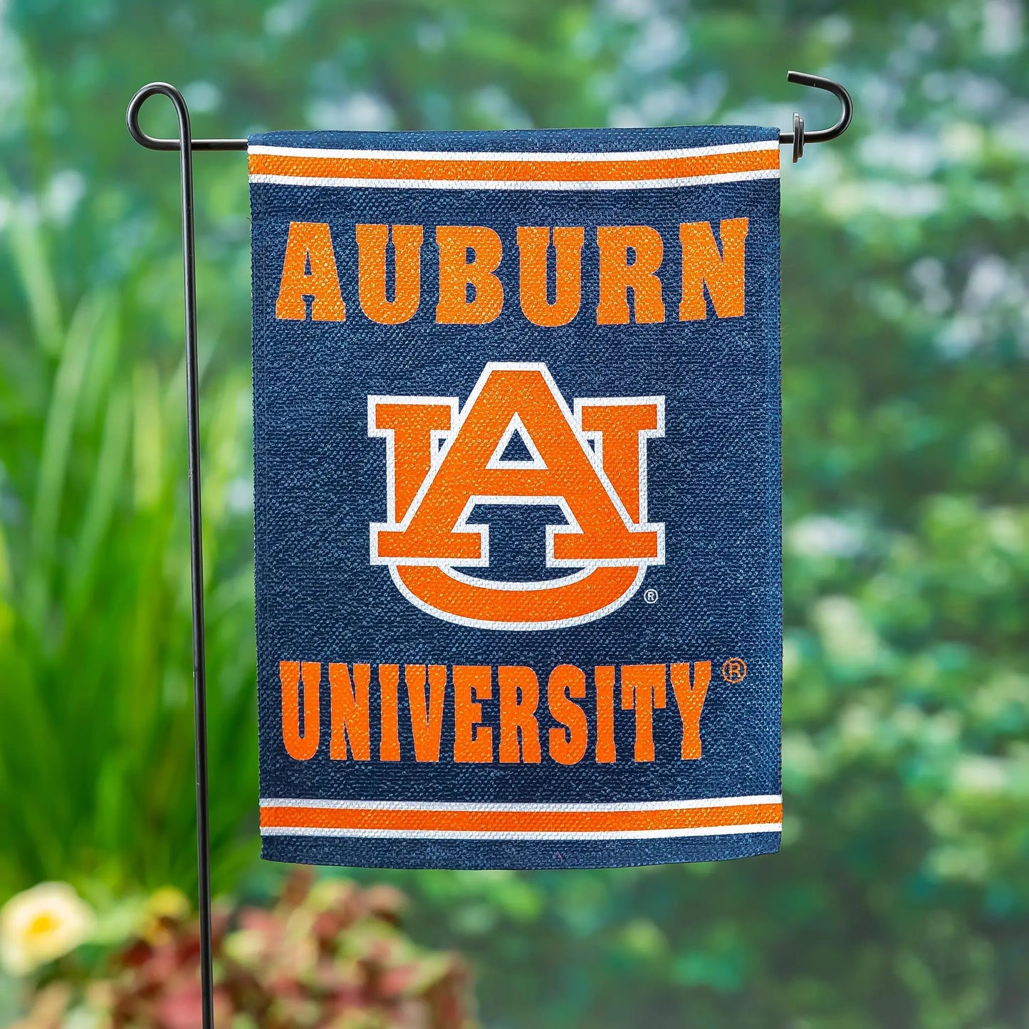 Embossed suede Auburn University flag GDN size navy orange AU logo Evergreen Enterprises on Tampa Home & Garden Store