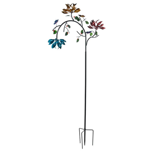 91-Inch Wind Spinner With Pink Blue Flowers, metal garden sculpture by Evergreen Enterprises on Tampa Home & Garden Store
