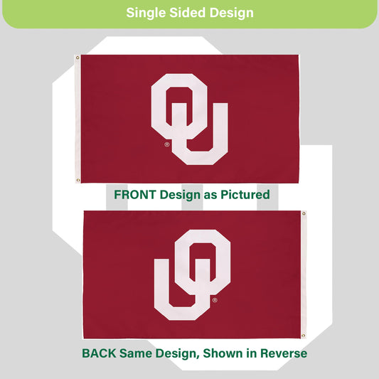 University of Oklahoma estate flag 3x5, single-sided crimson with white OU logo, 2 grommets on Tampa Home & Garden Store