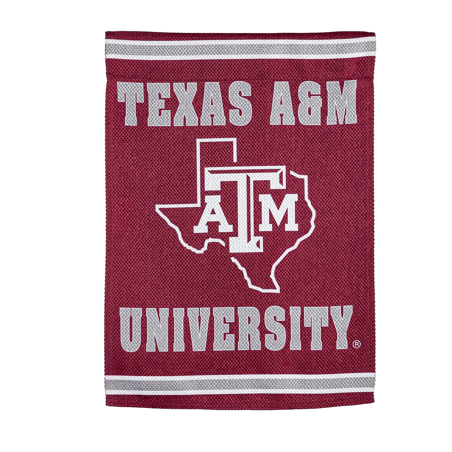 Embossed suede flag Texas A&M house size maroon with white logo Evergreen Enterprises on Tampa Home & Garden Store