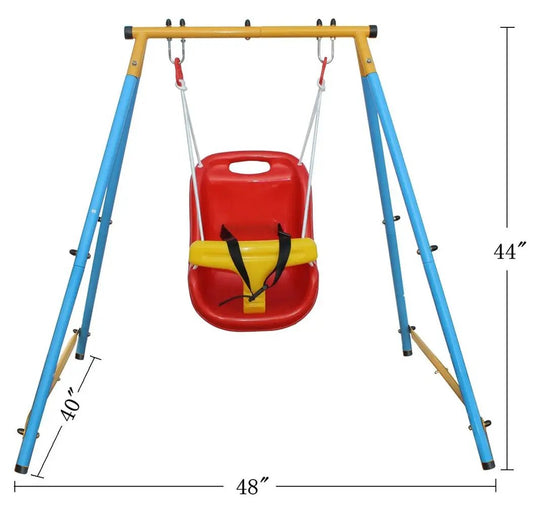Toddler indoor outdoor metal swing set with belt multicolor frame blue legs red seat on Tampa Home & Garden Store