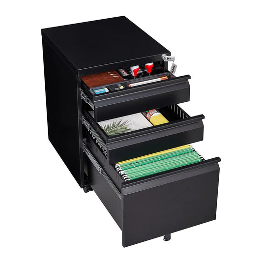 Lockable 3-Drawer Mobile File Cabinet with wheels, black metal finish, VIP Digital Presence on Tampa Home & Garden Store