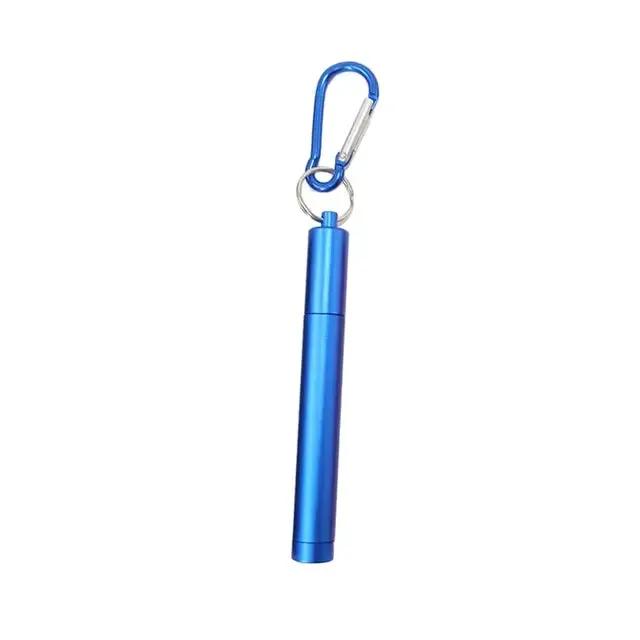 Reusable blue telescopic stainless-steel straw with carabiner clip on Tampa Home & Garden Store