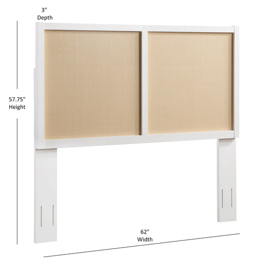 Cane headboard with adjustable height, light brown woven cane panels, white frame, HouseOfZazla on Tampa Home & Garden Store