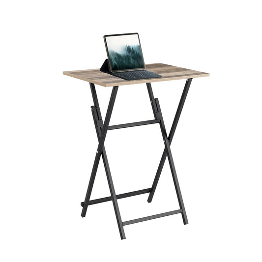 Rustic brown wood dining tray with black foldable legs; tablet and keyboard shown on Tampa Home & Garden Store