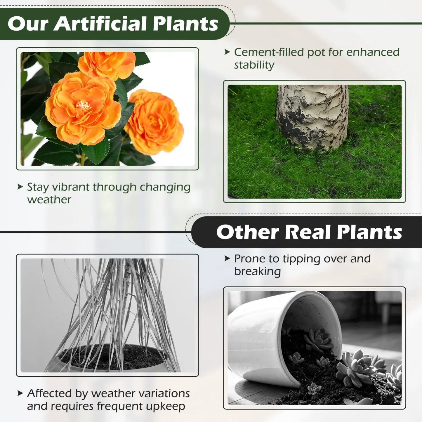 Artificial Camellia Tree 39.5 Inch Cement Pot