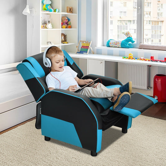 Kids Youth PU Leather Gaming Sofa Recliner with Headrest and Footrest - Tampa Home & Garden Store