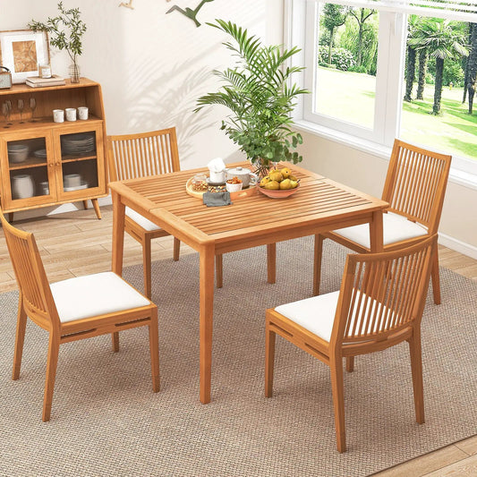 40 Inch Acacia Wood Bistro Table with umbrella hole and slatted chairs DirectDeals on Tampa Home & Garden Store