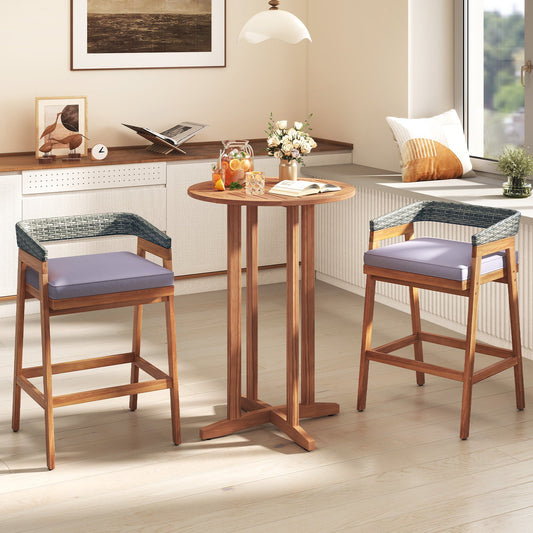 39 Inch Outdoor Acacia Wood Bar Table with Slatted Table Top - Tampa Home & Garden Store