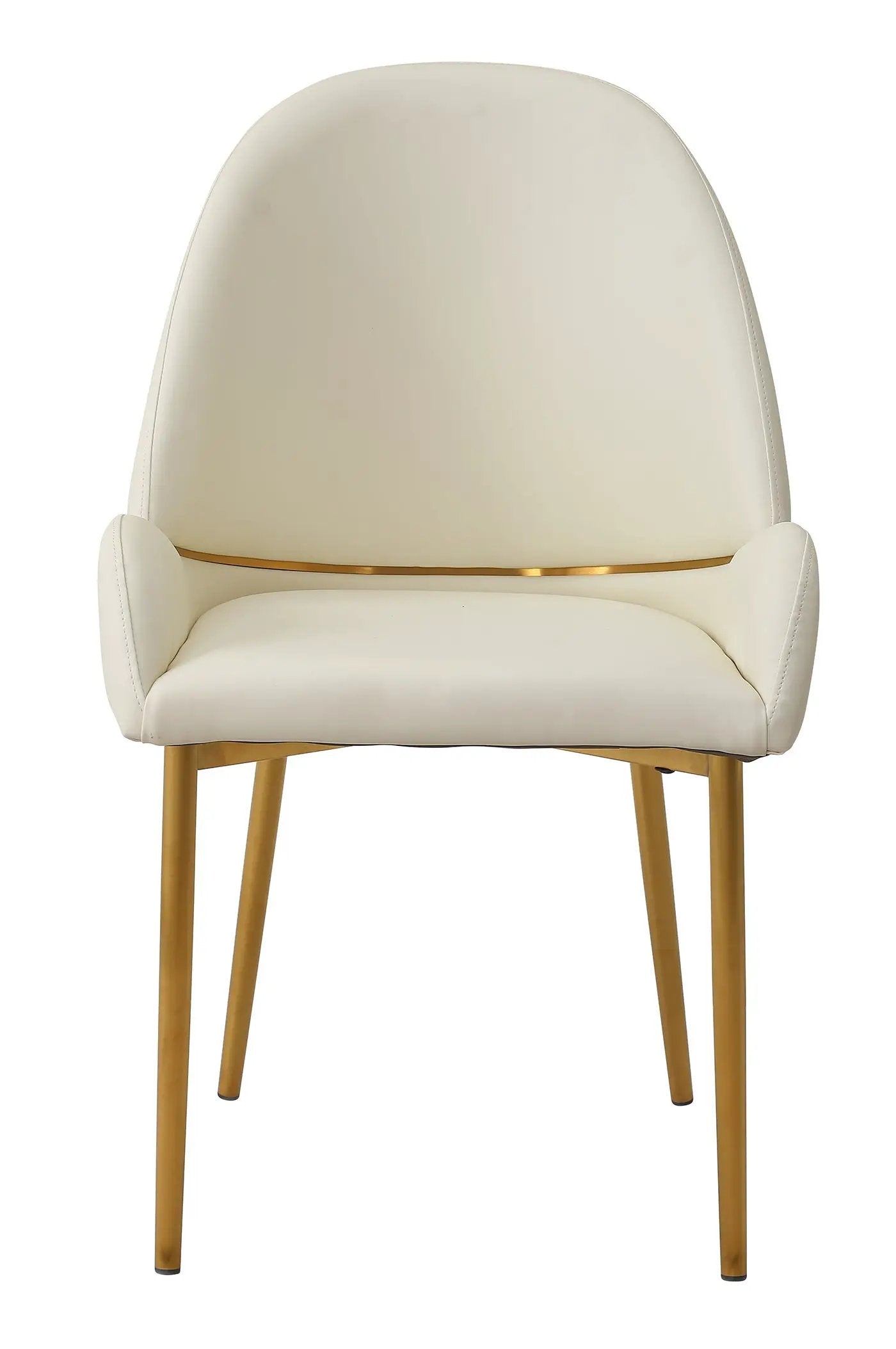 Dining chair with beige PU leather and gold metal legs, modern high-back design on Tampa Home & Garden Store