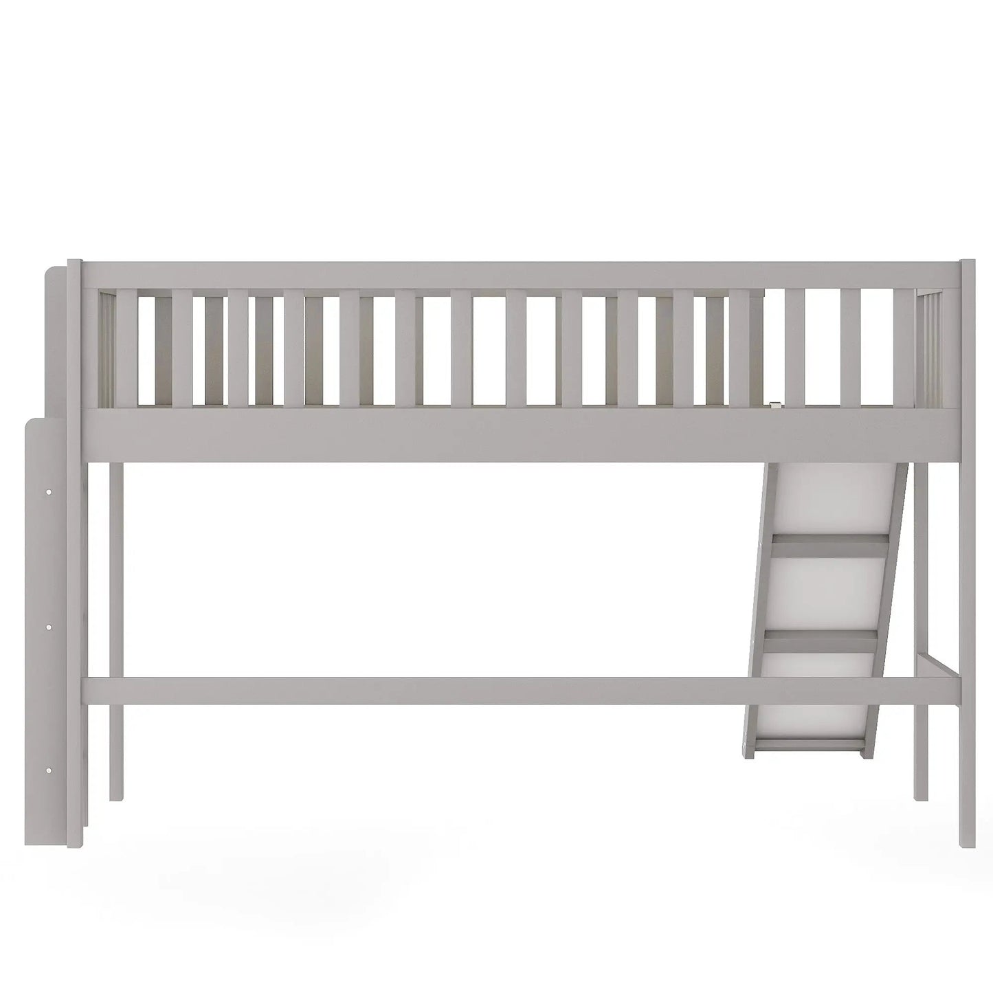 Twin-size low loft bed with gray finish, built-in ladder and slide on Tampa Home & Garden Store
