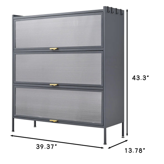 3-Tier Pantry Storage Cabinet in gray metal with ribbed roll-down doors and legs on Tampa Home & Garden Store